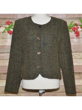 VTG 90s First Option Chenille Jacket Womens M Olive Green Boxy Cropped USA